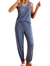 Ribbed Knit V-Neck Tank and Pants Lounge Set Woman Loungewear Sets