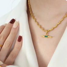 Stainless Steel Glass Cone Shaped Pendant Necklace Dark Green One Size Necklaces