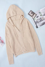 Distressed Zip Up Drawstring Hooded Cardigan Woman Outerwear