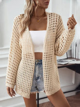 Openwork Open Front Long Sleeve Cardigan Tan Woman Outerwear