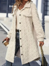 Fuzzy Button Up Long Sleeve Longline Coat Woman Outerwear
