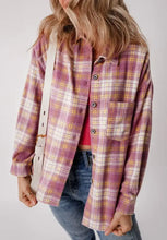 Plaid Collared Neck Button Up Shacket Woman Outerwear