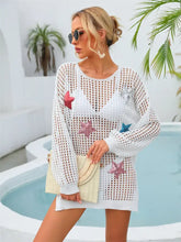 Angel Wings Sequin Star Round Neck Long Sleeve Cover Up Swimwear Cover-Ups