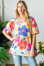 HOPELY Full Size Floral V-Neck Side Slit T-Shirt Woman T Shirts