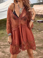 Lace Detail Plunge Cover-Up Dress Rust One Size Swimwear Cover-Ups