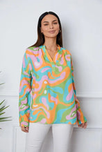 Printed Notched Long Sleeve Blouse Multicolor Woman Blouses