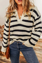 Striped Collared Neck Long Sleeve Sweater Sweater Pullovers