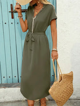 Sequin Notched Short Sleeve Midi Dress Woman Casual Dress