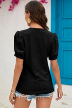 Eyelet V-Neck Short Sleeve T-Shirt Woman T Shirts