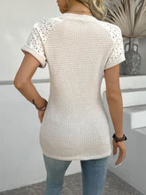 Hollow Out Waffle Knit Short Sleeve T-Shirt Woman T Shirts