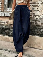 Elastic Waist Pants with Pockets Woman Pants
