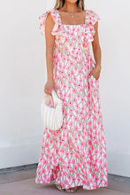 Floral Print Square Neck Ruffled Cap Sleeve Maxi Dress Maxi Dresses