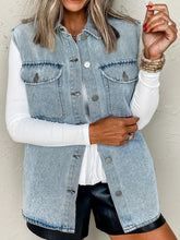 Collared Neck Button Up Denim Vest Medium Woman Denim Tops