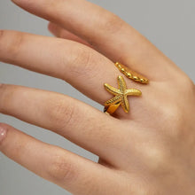 18K Gold-Plated Seashell Starfish Open Ring Gold One Size Fashion Jewelry