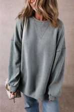 Slit Round Neck Long Sleeve Sweatshirt Dark Gray Woman Sweatshirts