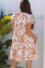 Printed Tie Neck Cap Sleeve Mini Dress Casual Dresses