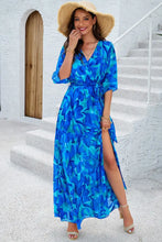 Devine Printed Tied Half Sleeve Slit Dress Sky Blue Woman Maxi Dress