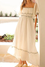 Square Neck Short Sleeve Midi Dress Woman Dress