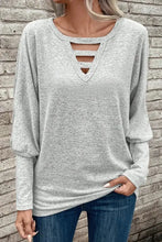 Cutout Round Neck Long Sleeve T-Shirt Light Gray Woman T Shirts