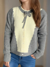 Contrast Button Down Long Sleeve Cardigan Gray One Size Woman Outerwear