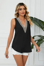 Contrast Trim Plunge Sleeveless Blouse Tanks & Camis