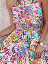 Smocked Printed Halter Neck Mini Dress Casual Dresses