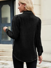 Button Down Collared Neck Denim Shirt Woman Denim Tops