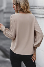 Perfee Pleated Lantern Sleeve V-Neck Blouse Woman Blouses