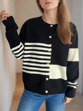 Striped Color Block Round Neck Cardigan Woman Outerwear