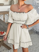 Square Neck Ruffle Trim Mini Dress Woman Casual Dress