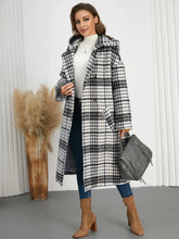 Plaid Double-Breasted Long Sleeve Longline Coat Woman Outerwear