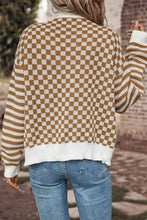 Checkered V-Neck Long Sleeve Cardigan Woman Outerwear