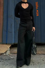 Men's Cutout Front Long Sleeve T-Shirt Black Mens Tops