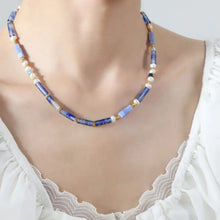 Freshwater Pearl Titanium Steel Geometric Bead Necklace Light Blue One Size Necklaces