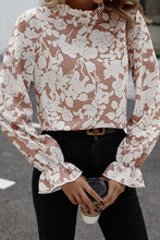 Floral Print Mock Neck Flounce Sleeve Blouse Woman Blouses