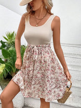 Tied Front Floral Mini Tank Dress Woman Casual Dress