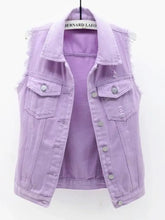 Full Size Sleeveless Frayed Denim Vest Jacket Plus Size Woman Denim Tops