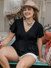 Plus Size V-Neck Flutter Sleeve Blouse Woman Blouses