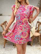 Floral Paisley Print Flutter Sleeve Mini Dress Woman Casual Dress