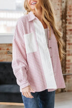 Color Block Houndstooth Collared Neck Shacket Woman Outerwear