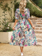 Printed Puff Sleeve Midi Dress Casual Dresses
