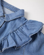 Ruffled Collared Neck Long Sleeve Denim Top Woman Denim Tops