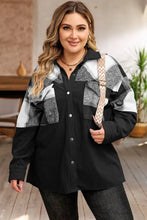 Plus Size Plaid Snap Down Jacket with Pockets Woman Outerwear