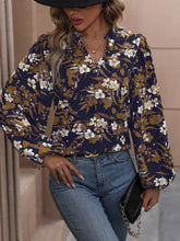 Perfee Floral Notched Balloon Sleeve Blouse Woman Blouses