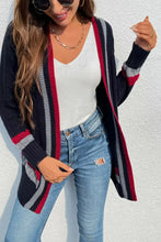 Open Front Striped Long Sleeve Cardigan Woman Outerwear