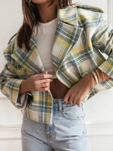 Lapel Collar Plaid Cropped Jacket Light Yellow Woman Outerwear