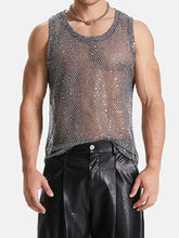 Men's Sequin Round Neck Tank Silver Mens Tops