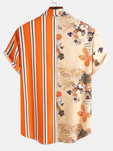 Men's Full Size Printed Button Up Short Sleeve Shirt Plus Size Mens Tops