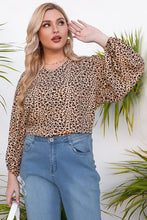 Plus Size Animal Print Balloon Sleeve V-Neck Blouse Woman T Shirts