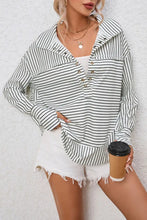 Full Size Striped Collared Top White Woman Blouses